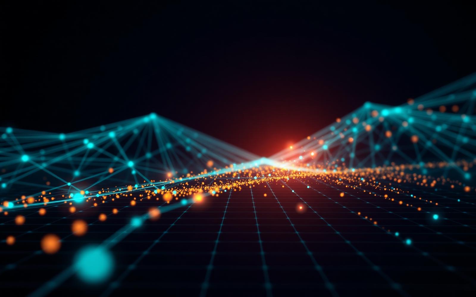 Abstract network of connected nodes forming a bridge